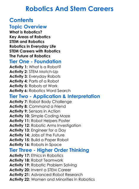 Robotics And Stem Careers Worksheet Activity Booklet
