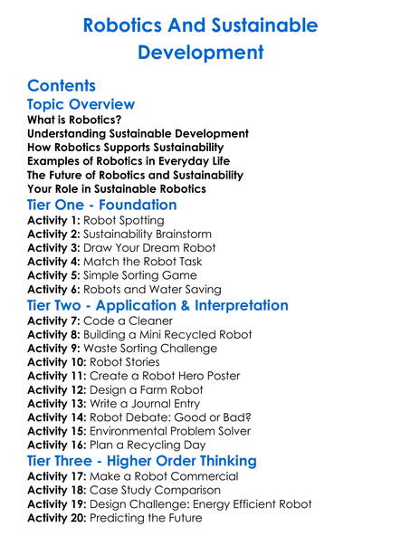 Robotics And Sustainable Development Worksheet Activity Booklet