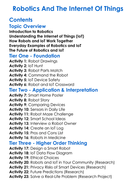 Robotics And The Internet Of Things Worksheet Activity Booklet