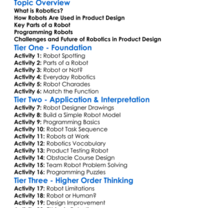Robotics Basics In Product Design Worksheet Activity Booklet