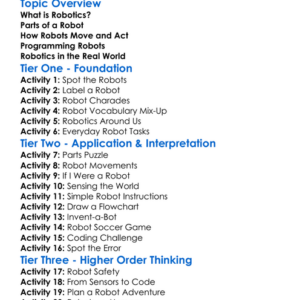 Robotics Basics Worksheet Activity Booklet