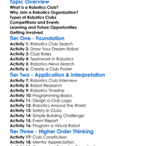 Robotics Clubs And Organizations Worksheet Activity Booklet