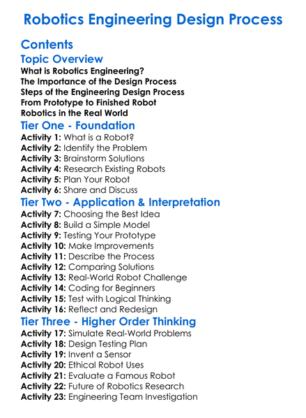 Robotics Engineering Design Process Worksheet Activity Booklet