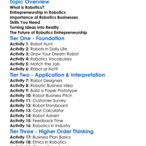 Robotics Entrepreneurship Worksheet Activity Booklet