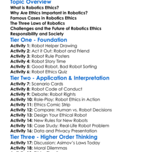 Robotics Ethics Worksheet Activity Booklet