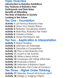 Robotics Exhibitions And Fairs Worksheet Activity Booklet