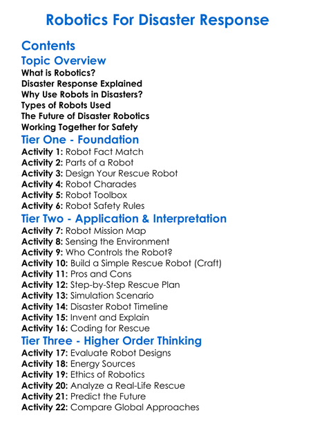 Robotics For Disaster Response Worksheet Activity Booklet