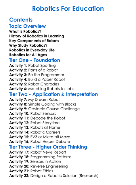 Robotics For Education Worksheet Activity Booklet