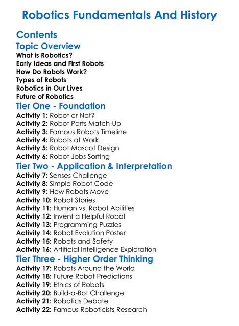 Robotics Fundamentals And History Worksheet Activity Booklet