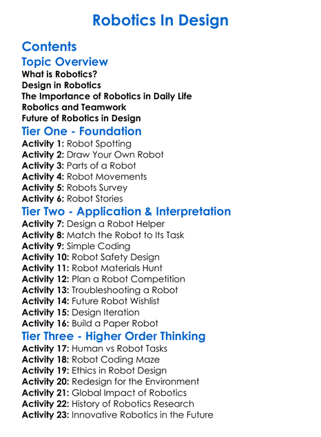 Robotics In Design Worksheet Activity Booklet