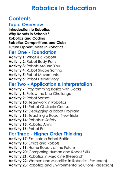Robotics In Education Worksheet Activity Booklet