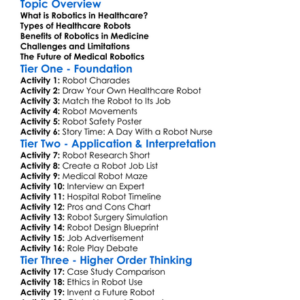 Robotics In Healthcare Worksheet Activity Booklet