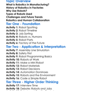 Robotics In Manufacturing Worksheet Activity Booklet