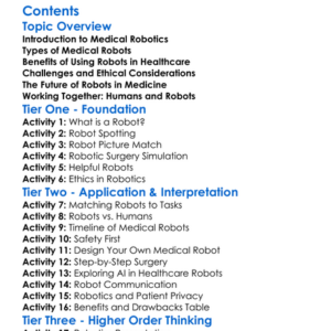 Robotics In Medicine And Healthcare Worksheet Activity Booklet