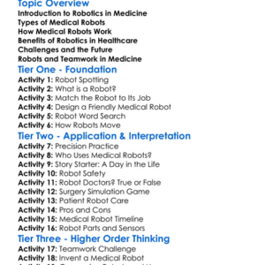 Robotics In Medicine Worksheet Activity Booklet