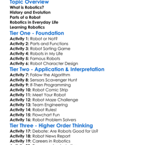Robotics Introduction Worksheet Activity Booklet