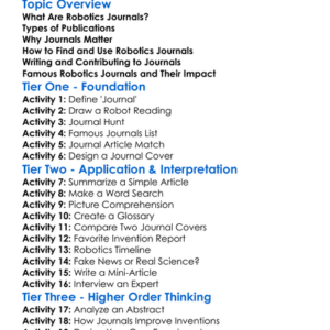 Robotics Journals And Publications Worksheet Activity Booklet