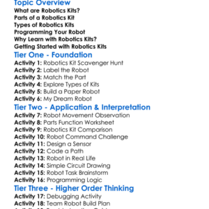 Robotics Kits Overview Worksheet Activity Booklet
