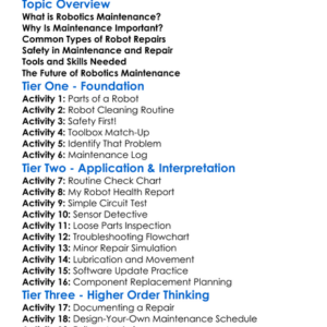 Robotics Maintenance And Repair Worksheet Activity Booklet