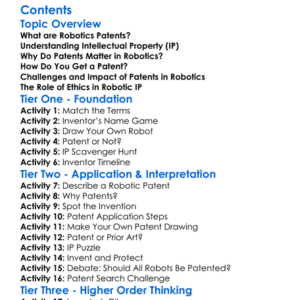 Robotics Patents And Intellectual Property Worksheet Activity Booklet