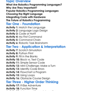 Robotics Programming Languages Worksheet Activity Booklet