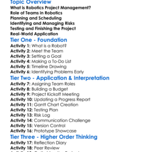 Robotics Project Management Worksheet Activity Booklet