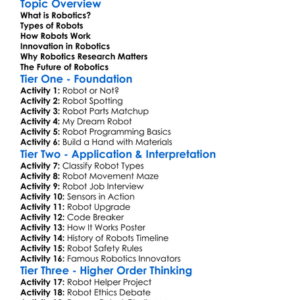 Robotics Research And Innovation Worksheet Activity Booklet