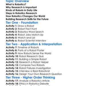 Robotics Research Skills Worksheet Activity Booklet