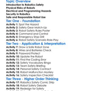 Robotics Safety And Security Worksheet Activity Booklet