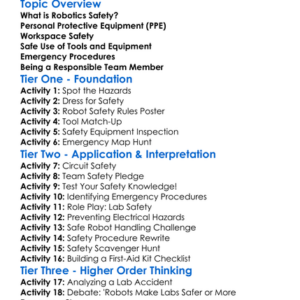 Robotics Safety Practices Worksheet Activity Booklet