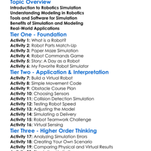Robotics Simulation And Modeling Worksheet Activity Booklet