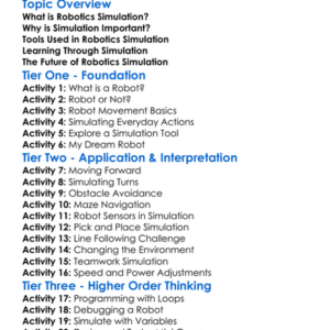 Robotics Simulation Worksheet Activity Booklet