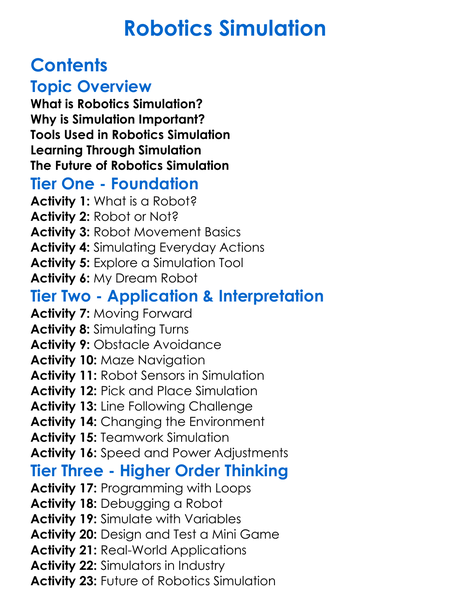 Robotics Simulation Worksheet Activity Booklet