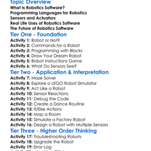 Robotics Software Development Worksheet Activity Booklet