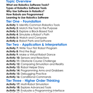 Robotics Software Tools Worksheet Activity Booklet