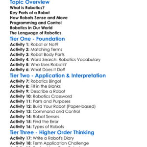 Robotics Terminology Worksheet Activity Booklet