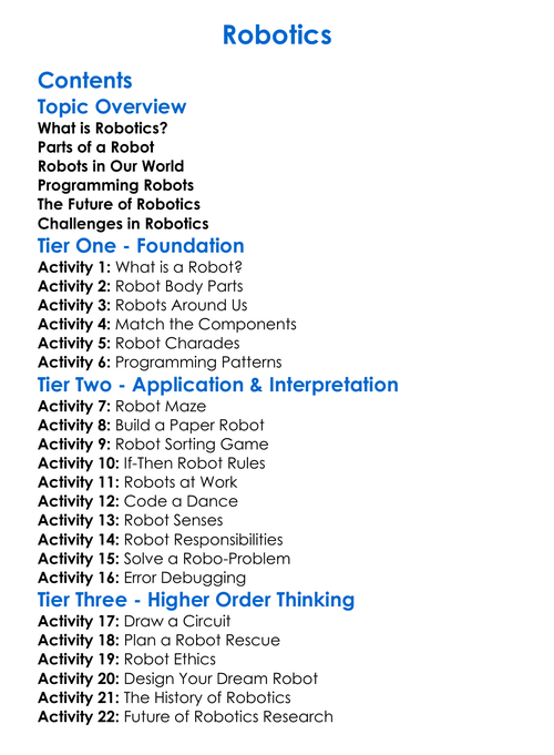 Robotics Worksheet Activity Booklet