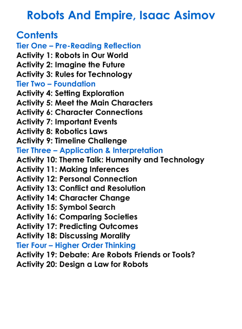 Robots And Empire Isaac Asimov Worksheet Activity Booklet