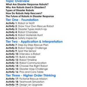 Robots In Disaster Response Worksheet Activity Booklet