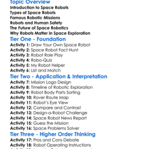 Robots In Space Exploration Worksheet Activity Booklet