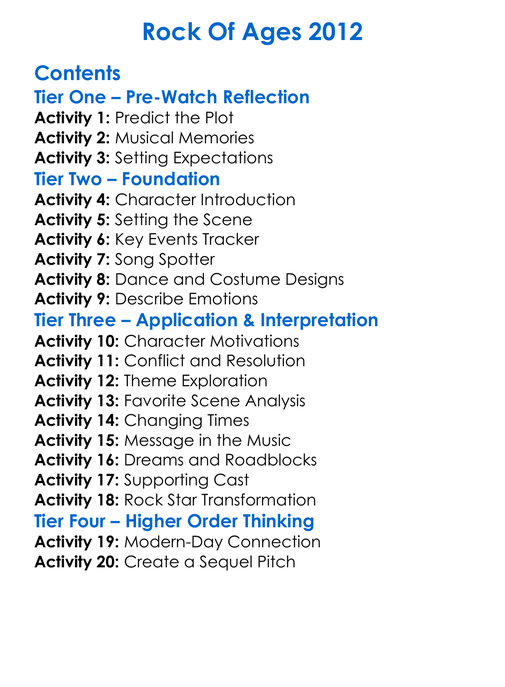 Rock Of Ages 2012 Worksheet Activity Booklet