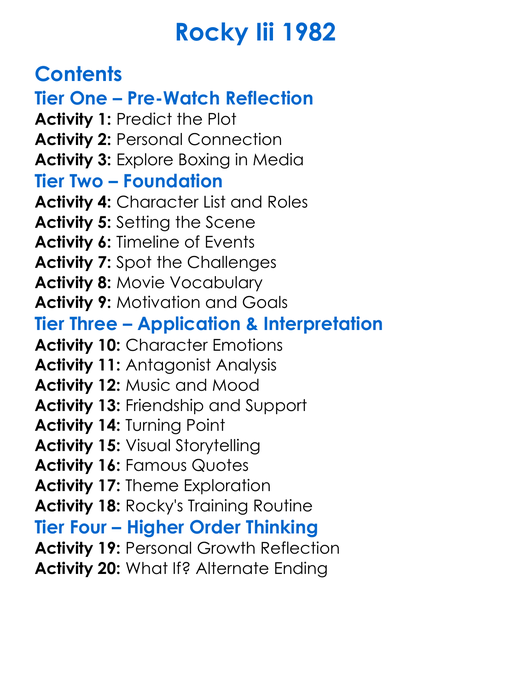 Rocky Iii 1982 Worksheet Activity Booklet