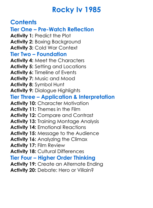 Rocky Iv 1985 Worksheet Activity Booklet