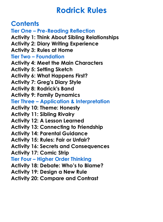 Rodrick Rules Worksheet Activity Booklet