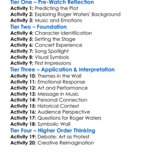 Roger Waters The Wall On Tour 2010 Worksheet Activity Booklet