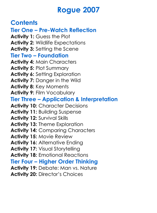 Rogue 2007 Worksheet Activity Booklet