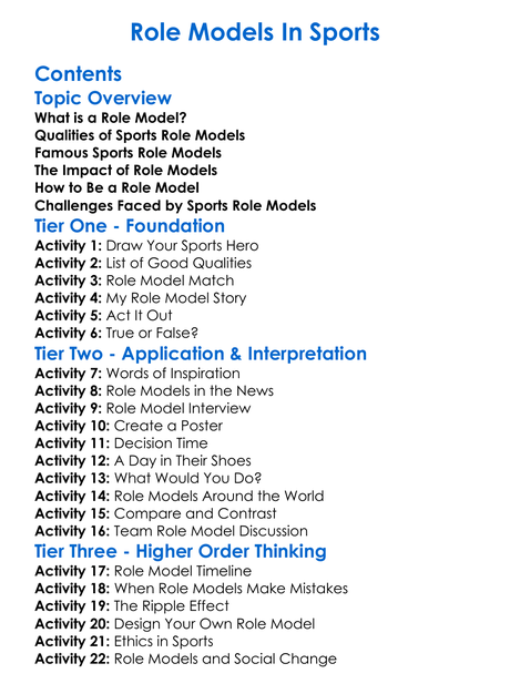 Role Models In Sports Worksheet Activity Booklet