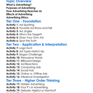 Role Of Advertising Worksheet Activity Booklet