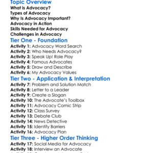 Role Of Advocacy Worksheet Activity Booklet