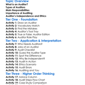 Role Of An Auditor Worksheet Activity Booklet